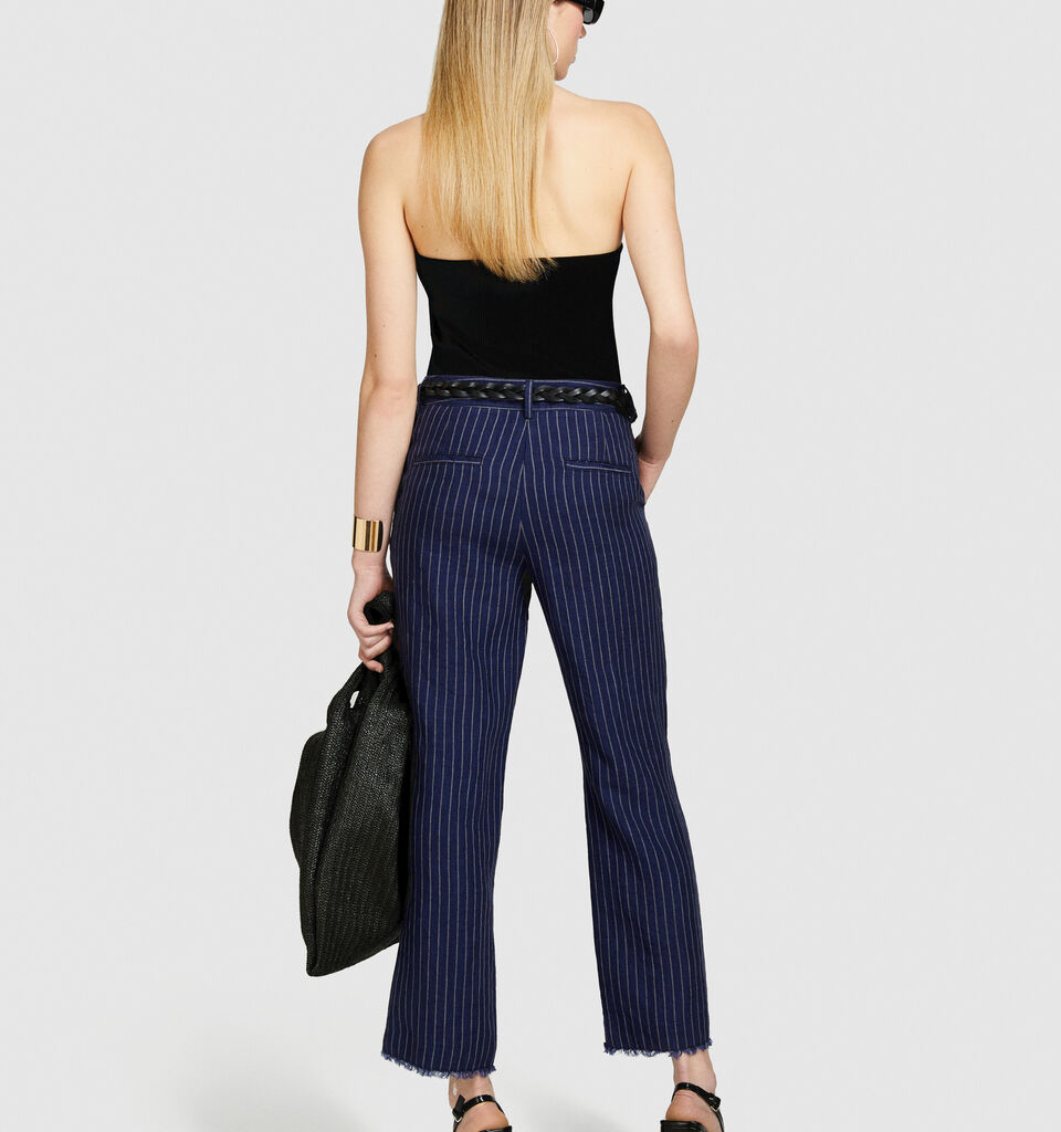 Pinstripe trousers in 100% linen - women's regular fit trousers - Dark Blue | Sisley image number 3